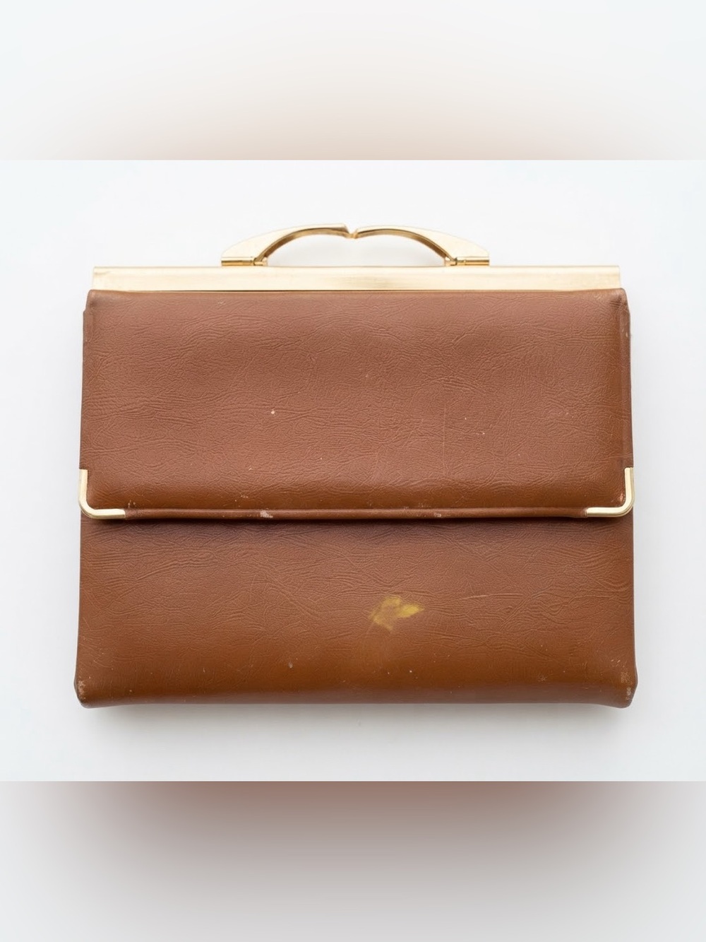 Vintage Tilley Cognac Brown Full Grain Leather Wallet Bifold Kiss Clasp